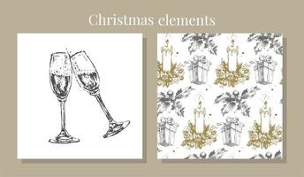 New year and christmas set sketch illustration vector