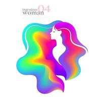 Woman vector with colorful hair background. Vector element for poster, flyer, cover, website, saloon, spa.