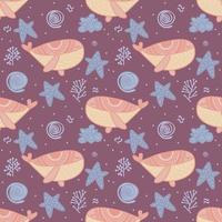 Modern seamless pattern with whale. Animals Scandinavian vector