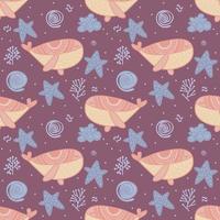 Modern seamless pattern with whale. Animals Scandinavian vector