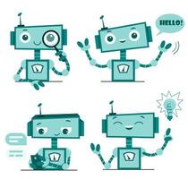 Smiling cute robots chat bot. Support service character. vector