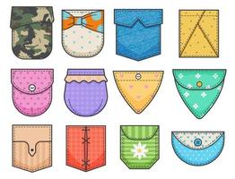 Set of pocket patches. Elements for uniform or casual style clothes, dresses and shirts. Color vector illustration
