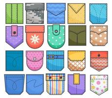 Set of pocket patches. Elements for uniform or casual style clothes, dresses and shirts. Color vector illustration