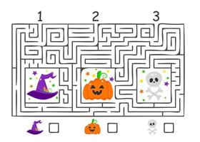 juego de laberinto laberinto rectangular de halloween para niños. acertijo de lógica laberinto. tres entradas. vector ilustración plana