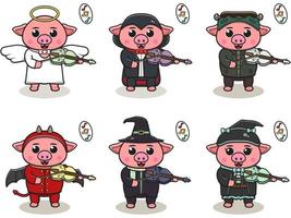 Vector illustration of Pig with Halloween costume playing Violin