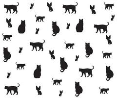 patrón blanco y negro con siluetas de gatos negros vector