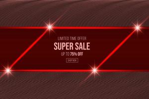 banner de descuento de super venta roja con efecto de brillo brillante para negocios publicitarios. se puede utilizar para carteles, pancartas comerciales, volantes, anuncios, folletos, catálogos, web, sitios, sitios web, presentaciones vector