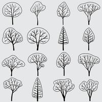 simplicidad árbol dibujo a mano alzada colección de diseño plano. vector