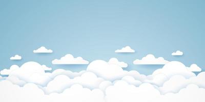 Cloudscape, cielo azul con nubes, estilo de arte en papel.
