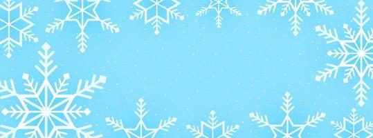 Feliz Navidad, fondo de patrón de copos de nieve, banner de caída de nieve, espacio de copia, estilo de arte en papel vector