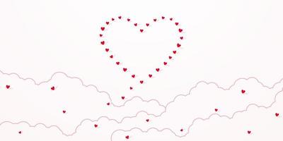 Día de San Valentín, fondo del concepto de amor, corazón rojo volando en el cielo para ser forma de corazón con nube, espacio en blanco vector