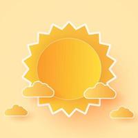 horario de verano, celaje, cielo brillante con nubes y sol, estilo de arte en papel vector