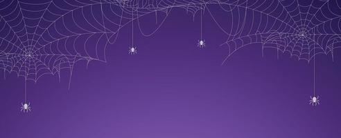 Halloween spider web banner with spiders, cobweb background vector