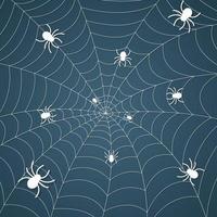 Tela de araña con arañas, telaraña de trama de fondo vector