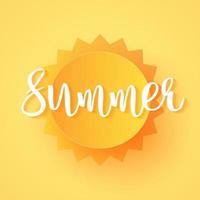 Bright sun and summer lettering, paper art style vector