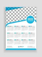 Diseño de calendario de pared de una página 2022. Diseño de calendario de pared 2022. Diseño de calendario de año nuevo 2022. La semana comienza el lunes. plantilla para calendario anual 2022 vector