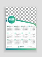 Diseño de calendario de pared de una página 2022. Diseño de calendario de pared 2022. Diseño de calendario de año nuevo 2022. La semana comienza el lunes. plantilla para calendario anual 2022 vector