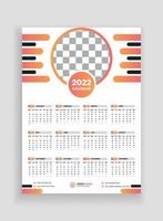 Diseño de calendario de pared de una página 2022. Diseño de calendario de pared 2022. Diseño de calendario de año nuevo 2022. La semana comienza el lunes. plantilla para calendario anual 2022 vector