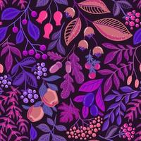 Purple seamless vector background with bright lilac berries and nuts