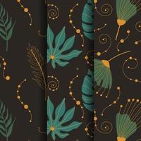 Exotic abstract foliage floral seamless patterns set. vector