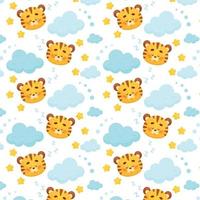 Cute cartoon baby tiger pups seamless pattern. Vector illustration