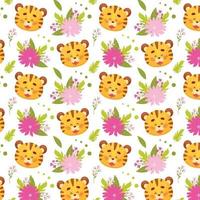 Cute cartoon baby tiger pups seamless pattern. Vector illustration