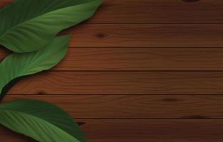 Wooden Background with Green Leaves vector