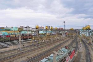 Trans Siberian railway track platform view and cloudy sky, Russia photo