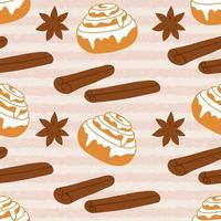 Cinnamon rolls seamless pattern. Hand drawn vector illustration in Retro style