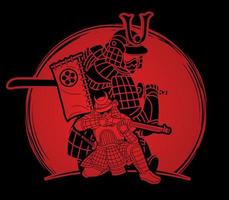 Samurai Warrior  Action with Armor and Weapon Cartoon Graphic Vector
