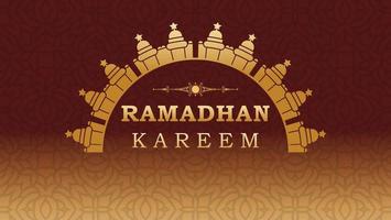 ramadan kareem banner greeting card with arabic pattern and mosque illustration vector
