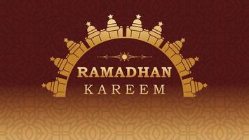 ramadan kareem banner greeting card with arabic pattern and mosque illustration vector