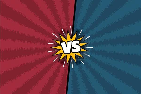 versus vs battle screen background red and blue in comic style