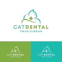 Cuidado dental para mascotas con diseño de ilustración de icono de vector de logotipo de gato