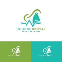 Cuidado dental del animal doméstico animal con diseño del ejemplo del icono del vector del logotipo del caballo