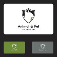 Animal pet care Cat and protect leaf logo vector icon illustration design