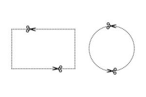 Recorte la forma del rectángulo del cupón con unas tijeras. ilustración de icono de vector