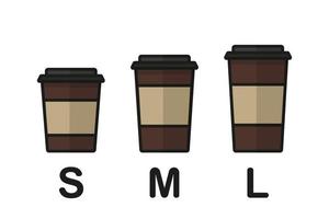 Set of Coffe cup sizes S, M, L. Vector illustration in flat design