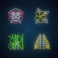 Indonesia neon light icons set vector