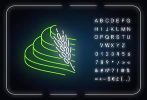 icono de luz de neón de campo de arroz en terrazas vector