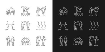 Communication process linear icons set for dark and light mode vector