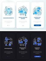 Gamified loyalty programs day, night onboarding mobile app page screen vector