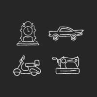 Retro collectables chalk white icons set on dark background vector