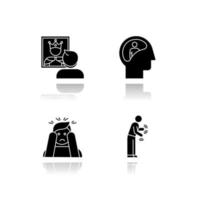 Mental disorder drop shadow black glyph icons set vector