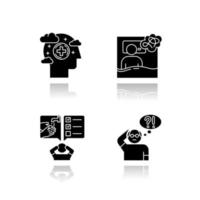 Mental disorder drop shadow black glyph icons set vector