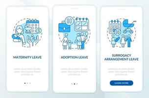 Maternity leave types blue onboarding mobile app page screen vector