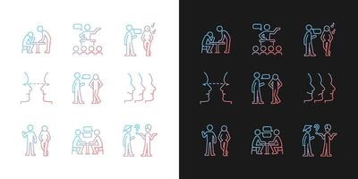 Communication process gradient icons set for dark and light mode vector