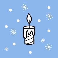 Christmas candle on light blue square background - color illustration. new year, holiday, winter vector