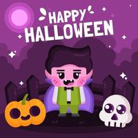 lindo vampiro celebrando halloween vector