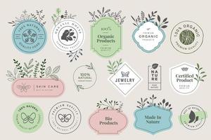 Conjunto de signos para cosméticos y productos de belleza orgánicos y naturales. vector
